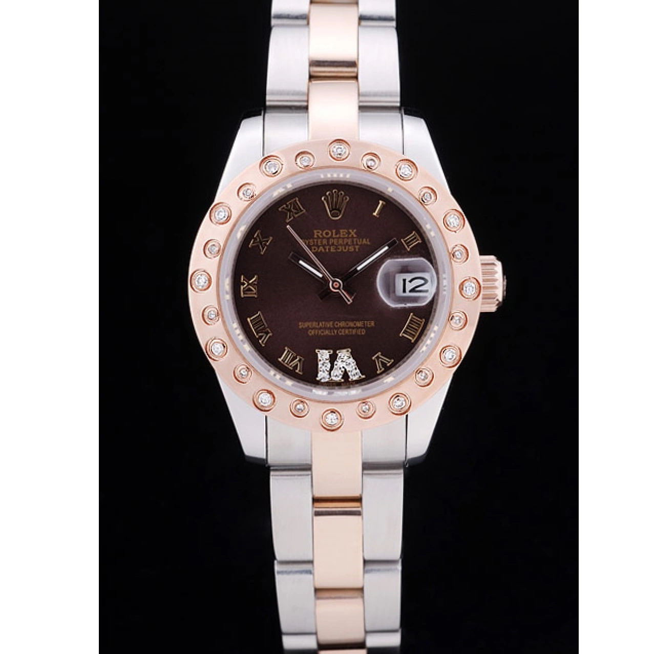 Aaa replica watch Brown Gold 7475 Diamonds Dial Rolex Bezel Datejust Rose Polished 0531